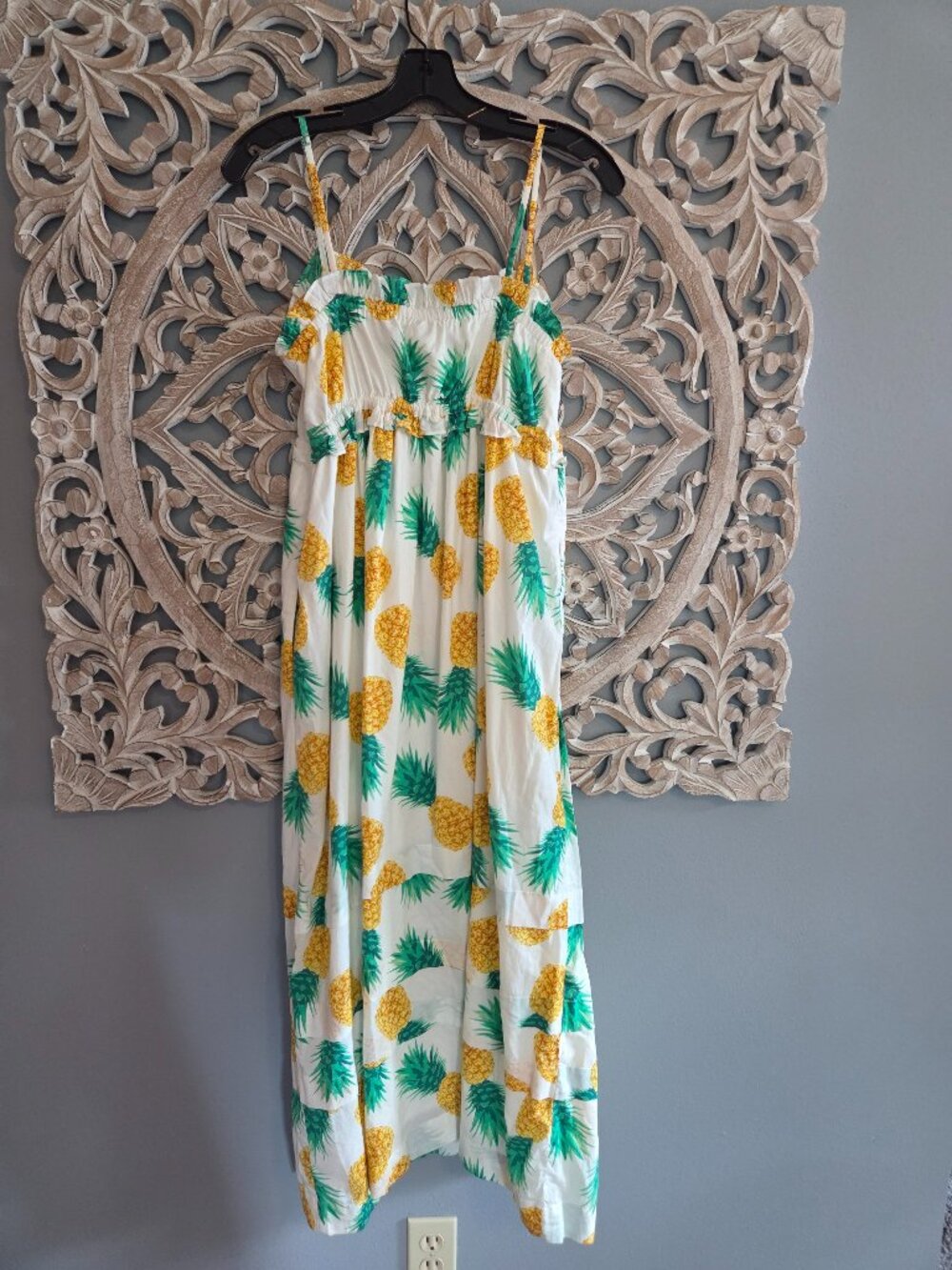 J.Crew Pineapple squareneck ruffle dress Maxi Size 8 (100%cotton)
